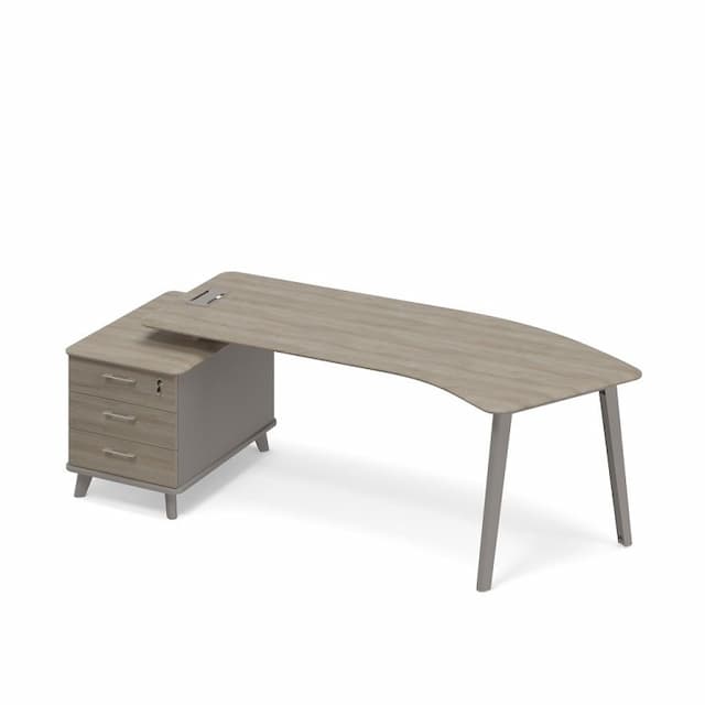 Стол руководителя левый эргономичный на тумбе малой (тип 5) Юнитекс ТМ М1 131 МП ВЛ ВЛ мокко премиум (корпус) / вяз либерти (столешница, топ, фасад)